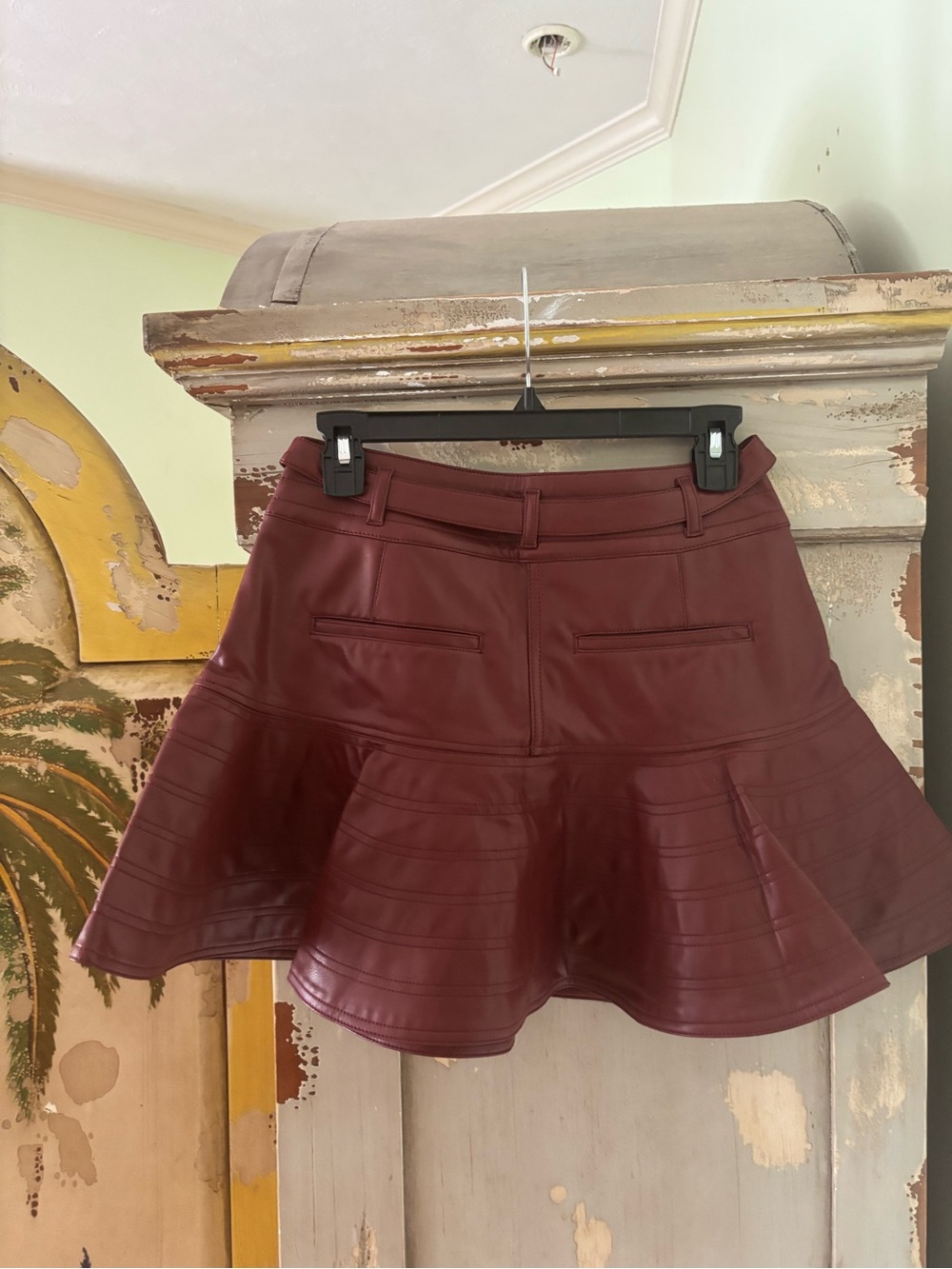 Pilcro Burgundy Faux Leather Flared Mini Skirt - Picture 11 of 11